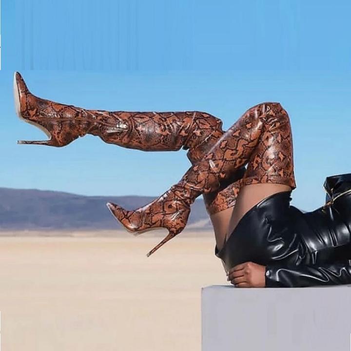 Snake Print Thigh High Boot