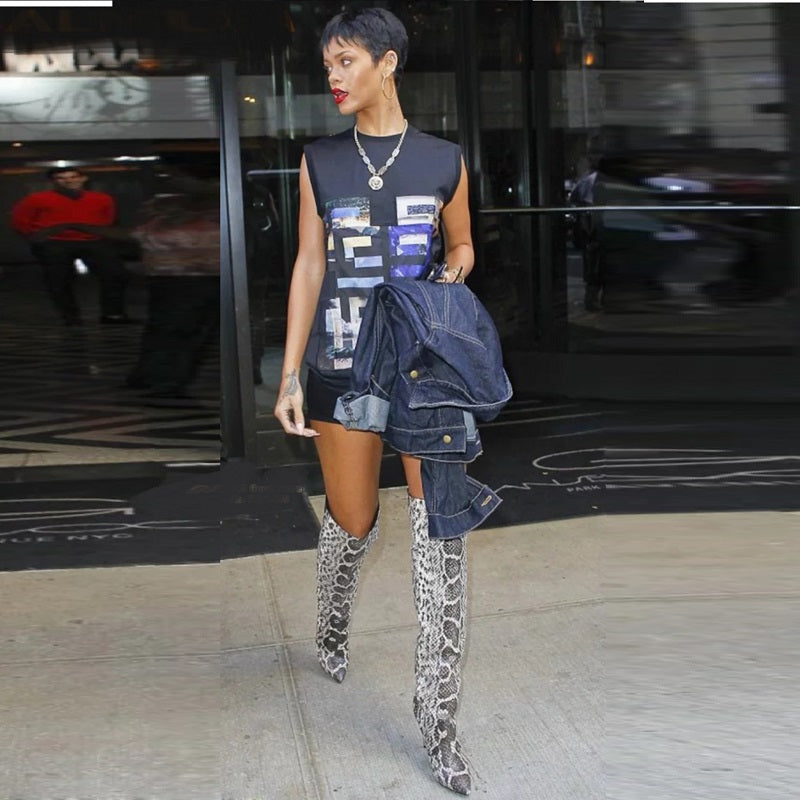 Snake Print Thigh High Boot