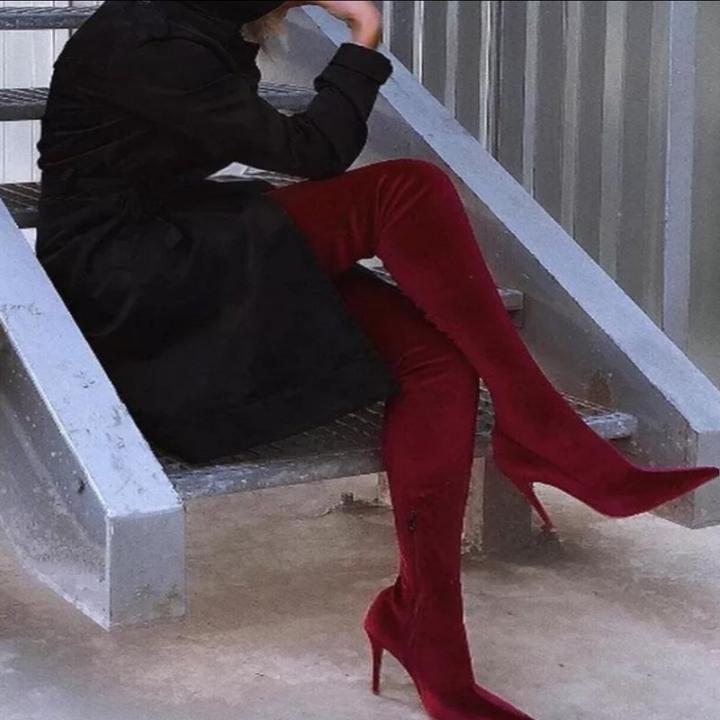 Burgundy velvet thigh high boots online